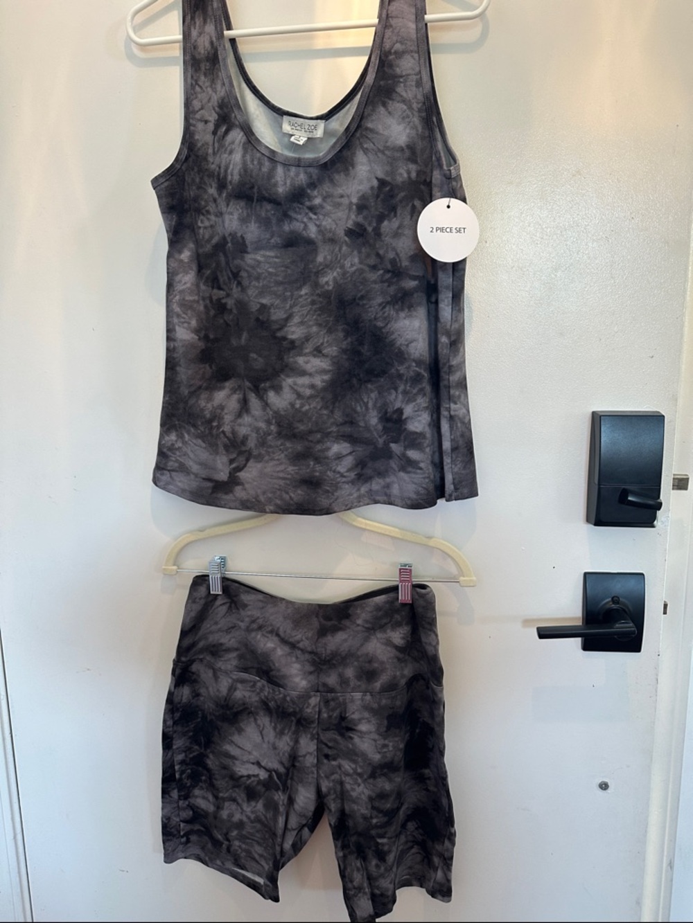 Rachel Zoe Tie-Dye Tank & Bike Short Set - Black, Gray